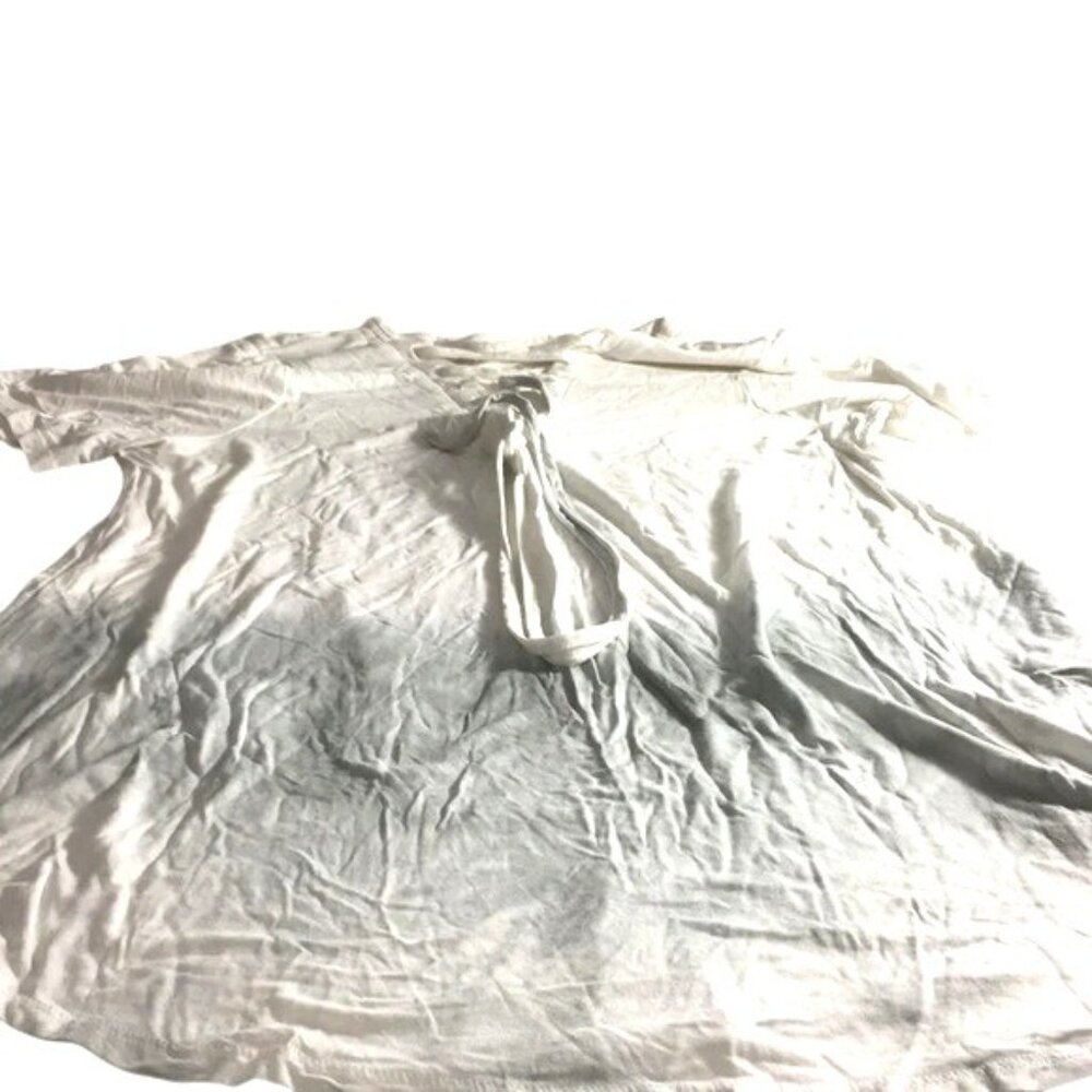 Woman’s Short Sleeve Blouse White/Gray Marbled Tie Neck Size Medium